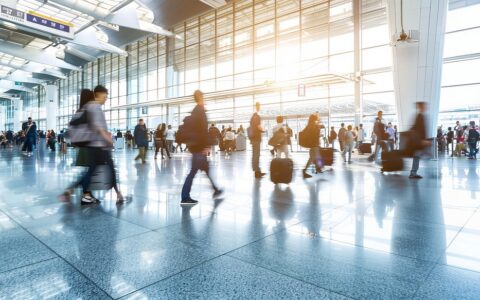 airport, people, business, hall, crowd, walking, building, city, interior, shopping, mall, motion, architecture, center, corridor, travel, station, urban, glass, floor, blur, window, ai generated
