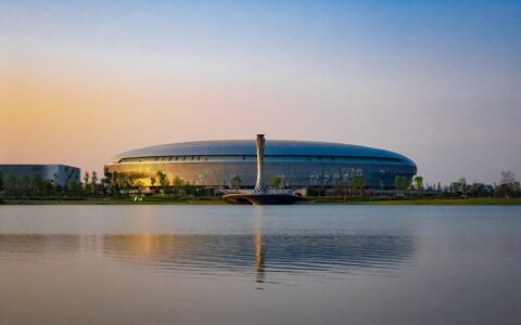 lake, bridge, stadium, torch, park, dong'an lake, chengdu, china, universiade, world university games, sky, fisu world university games, nature, sports meeting, China, Chengdu, Sichuan